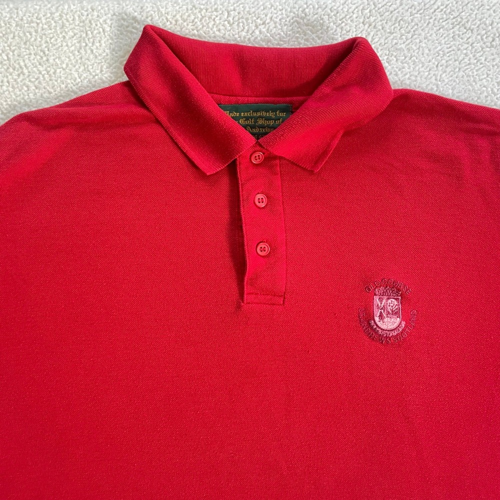 90s Vintage Old Course St. Andrews Scotland Golf Red Polo Shirt Mens Large Crest - Picture 3 of 12